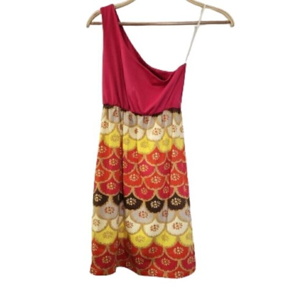 Judith March Anthropologie Fuchsia One Shoulder Floral Textured Dress